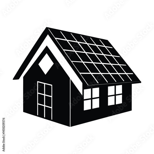 Solar Powered House Vector Silhouette