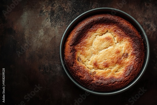 Wallpaper Mural Baked Cake: A round cake in a tin pan ready to serve on a rustic surface Torontodigital.ca
