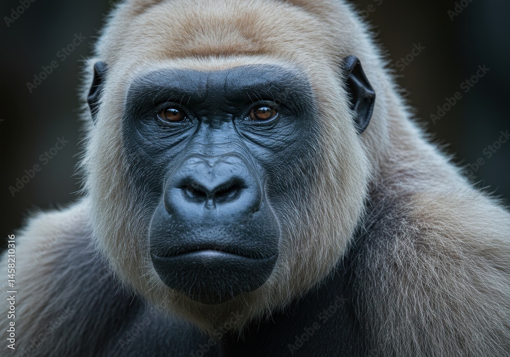 Obraz premium Close up portrait of a silverback gorilla focused on face and fur