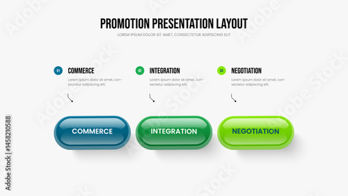Modern Innovation Presentation Template Vector Illustration. Market Insight 3 Step Infographic Slide Layout. Product Overview Three Element Diagram Slideshow Design.