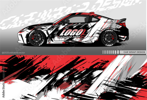 Car wrap design vector with black red colour. Abstract decal livery. Sticker vinyl body car. Suitable for racing, drift, rally or daily use	
