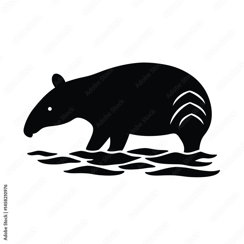 Fototapeta premium Tapir Swimming Snout Above Vector Silhouette