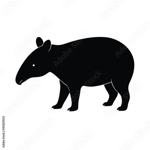 Tapir Walking Short Trunk Vector Silhouette