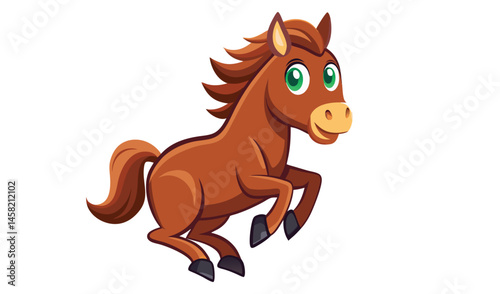 Cute cartoon brown horse leaping joyfully