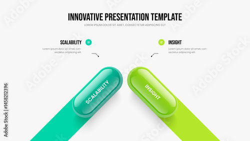 Enterprise Development 2 Option Infographic Slide Template. Professional Performance Frame Layout Vector Illustration. Advertising Innovation Two Element Diagram Slideshow Design.