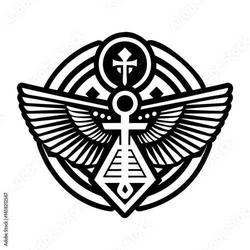 An icon showing exodus scene in filled style