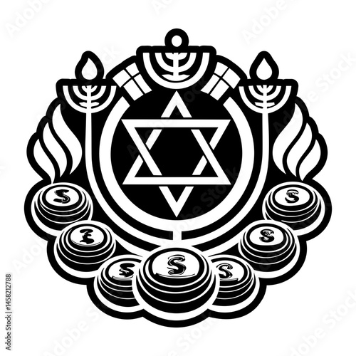 An icon depicting hanukkah gelt in glyph style