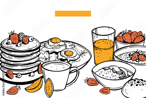 Hand-drawn breakfast food. Vector  background. Sketch illustration