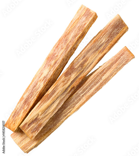 Cedar wood sticks isolated on white background, top view.