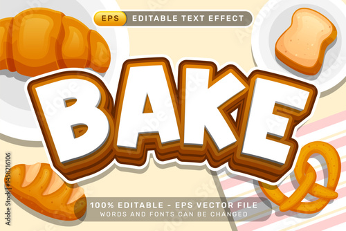 bake text effect and editable text effect with bread illustration