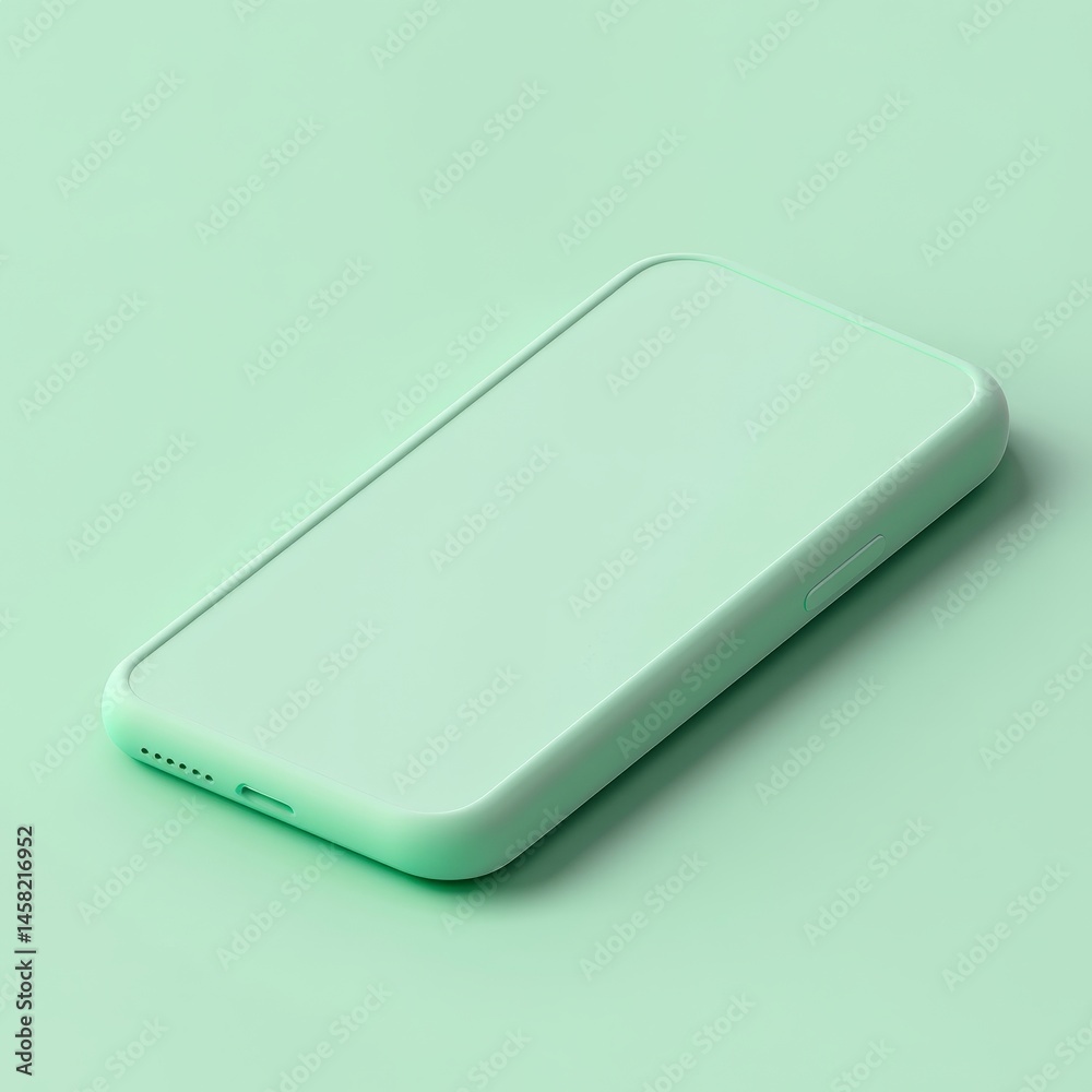Mint Green Isometric Smartphone Mockup on Soft Green Background
