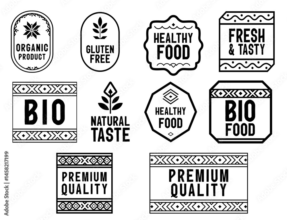 Fototapeta premium Ethnic Style Vector Labels for Food Packaging