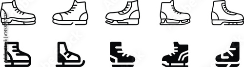 ice hockey footwear icon set, Ice Hockey Footwear Icon — Linear Ice Skates Silhouette for Winter Sports and Ice Hockey,  Ice hockey footwear outline vector icon, 