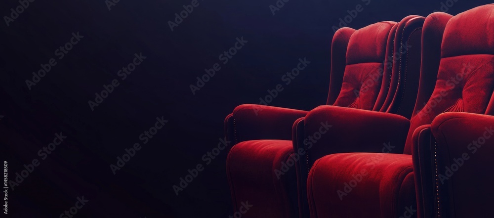 Fototapeta premium Rows of plush red velvet seats offer a sense of anticipation and luxury viewing