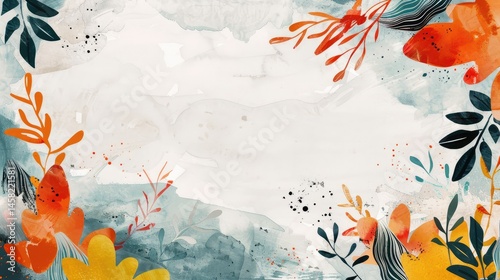 Watercolor Floral Frame:  Autumn Hues and Abstract Design