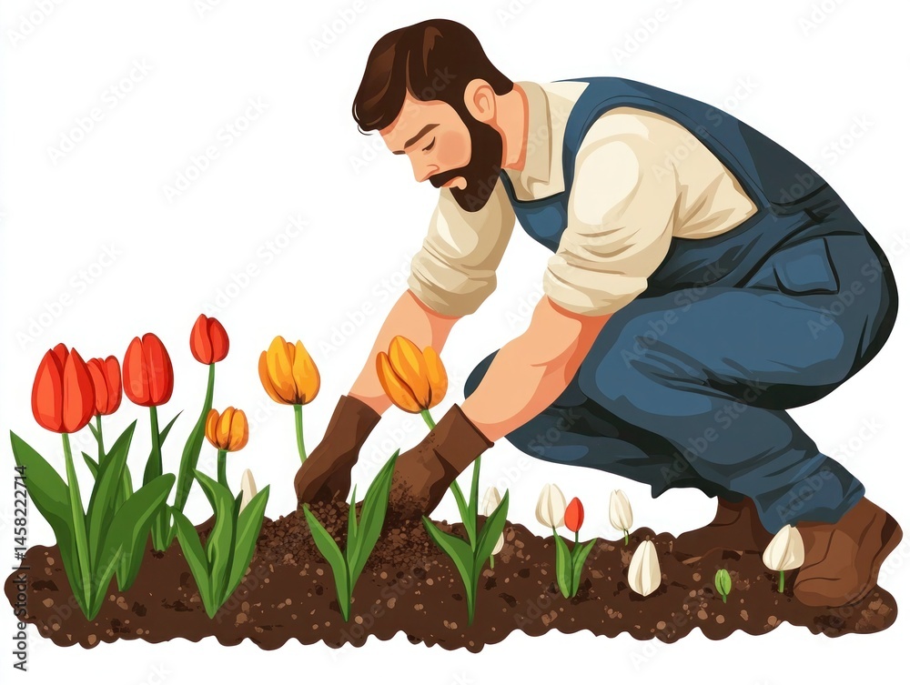 A beautiful springtime scene of workers planting cherry blossom trees A beautiful springtime scene of workers planting cherry blossom trees