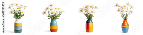 Obraz na płótnie A bunch of white daisies in a colorful vase, isolate on white background. Collection. w salonie