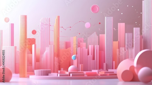 Dreamy Pastel Cityscape: A Whimsical 3D Render of Geometric Architecture