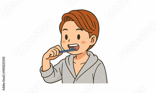 cute man brushing his teeth cartoon illustration