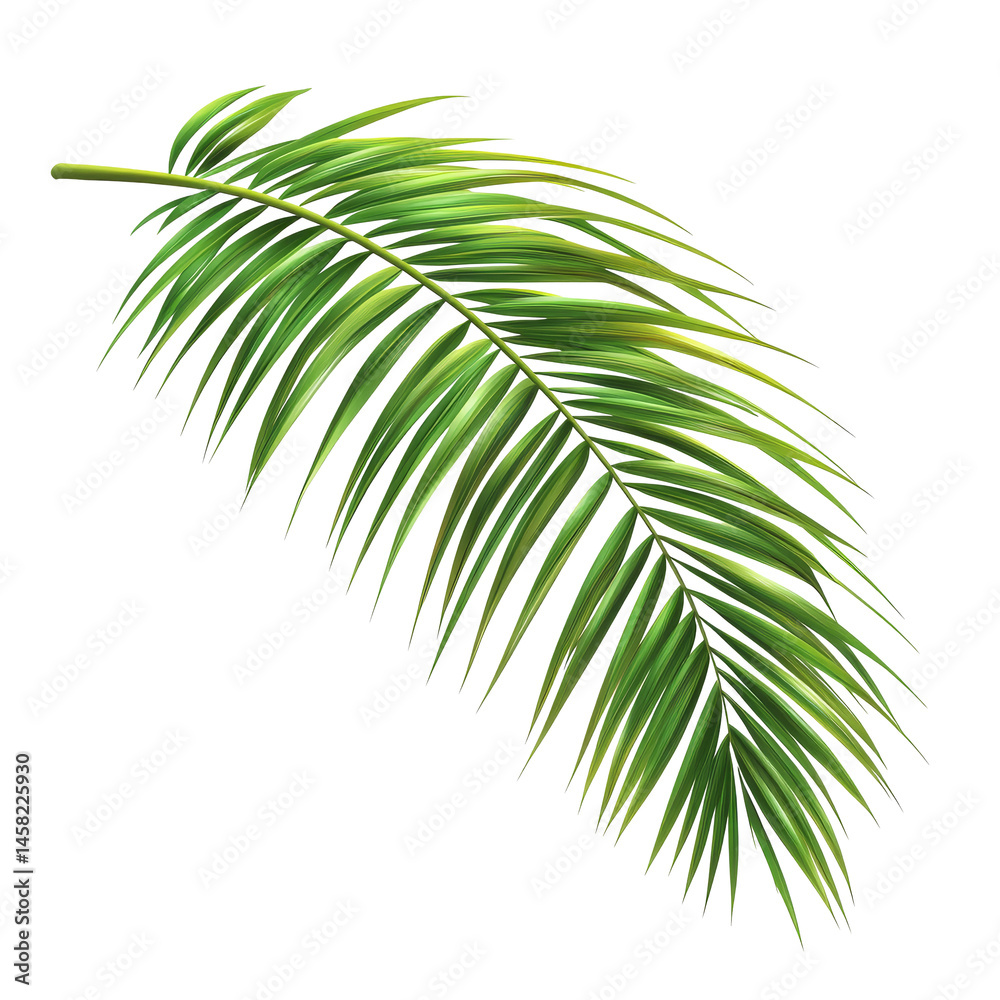 Fototapeta premium Tropical green palm leaf tree isolated on a clean transparent background for natural and botanical themes, tropical green palm leaf tree isolated on transparent background