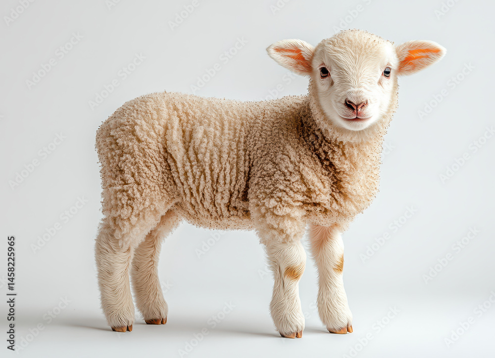 Fototapeta premium high-quality image of fluffy lamb isolated on white background showcasing detailed wool texture and adorable expression