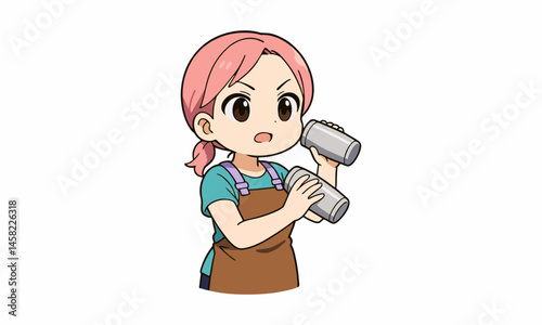 cute bartender makes a cocktail cartoon illustration