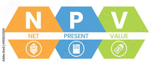 NPV - net present value. acronym business concept. vector illustration concept with keywords and icons. lettering illustration with icons for web banner, flyer, landing page, presentation