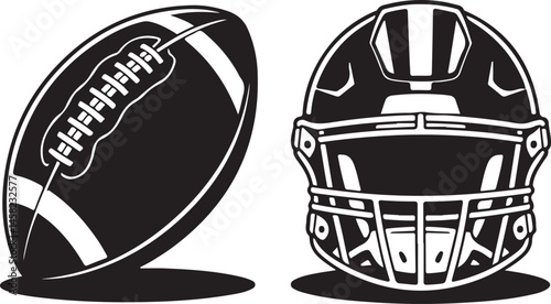 American Football Ball and Helmet Silhouette Vector for Sports Graphics, Team Logos, Game Promotions, and Athletic 