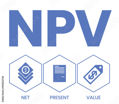 NPV - net present value. acronym business concept. vector illustration concept with keywords and icons. lettering illustration with icons for web banner, flyer, landing page, presentation