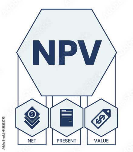NPV - net present value. acronym business concept. vector illustration concept with keywords and icons. lettering illustration with icons for web banner, flyer, landing page, presentation