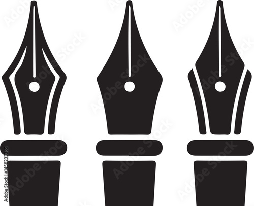 Fountain Pen Nib Silhouette Vector Collection for Writing Tools, Calligraphy Design, Stationery Icons, and Vintage Office