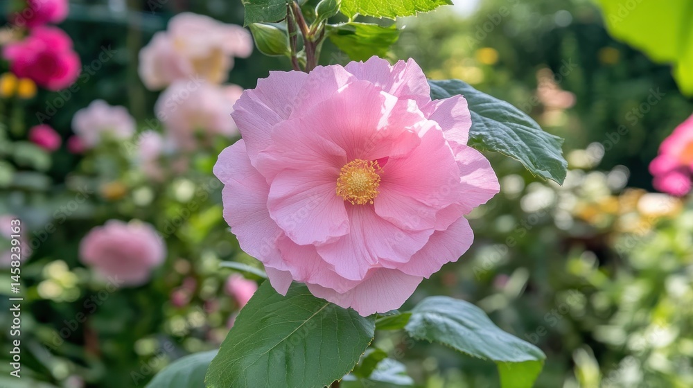 A Delicate Pink Hibiscus Flower in a Garden A Delicate Pink Hibiscus Flower in a Garden