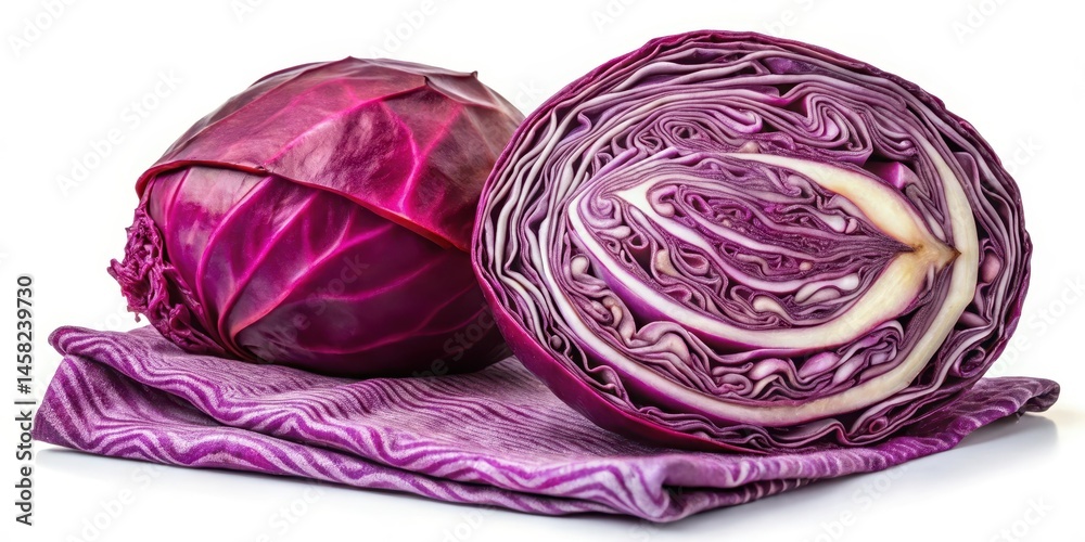 Obraz premium Red cabbage fabric with sliced red cabbage , slice of cabbage, edible, slice of cabbage, edible, garnish