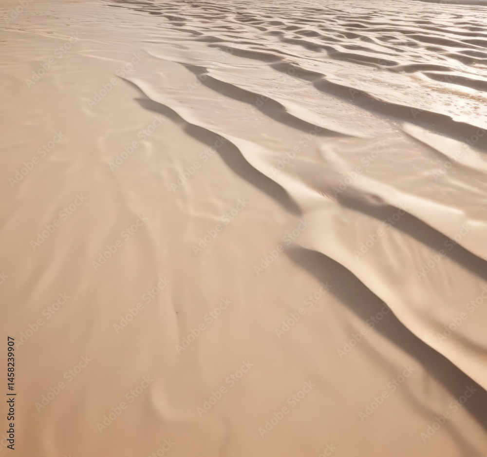 Fototapeta premium White, glistening sand reflecting intense sunlight, subtle wave traces , shimmer, texture, white sand