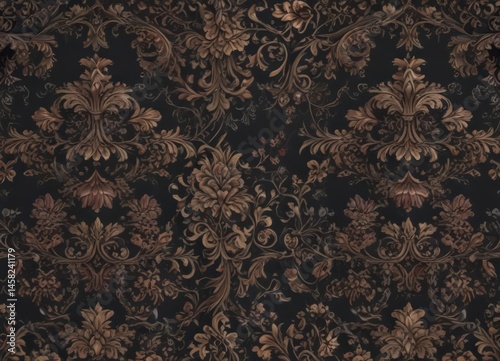 Intricate damask, dark floral vines, seamless pattern, seamless texture, gothic wallpaper