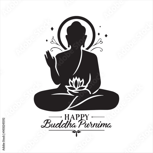 Happy Buddha Purnima Celebration Illustration,Buddha Purnima Festival Vector Art,Elegant Buddha Purnima Design,Buddha Purnima Minimalist Silhouette,Spiritual Buddha Purnima Artwork