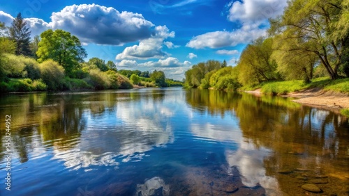Smooth surface of a river , riverbank, natural beauty,  riverbank