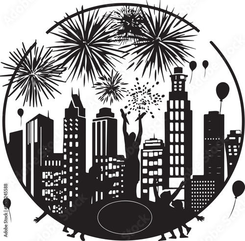 city in the night, city, night, skyline, building, illustration, vector, town, sky, fireworks, urban, cityscape, silhouette, moon, architecture, new, skyscraper, celebration, house, light, design, bui