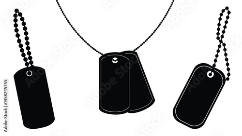 American Military Dog Tag Silhouettes – Vector Icons of Army ID Tags on Chains Symbol of Honor and Pride