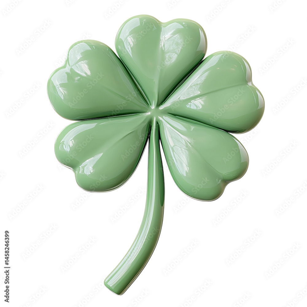 Fototapeta premium Png of A glossy, green four-leaf clover shape symbolizing luck and prosperity.