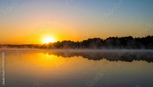 Sunrise reflection over calm lake serene nature scene tranquil environment aerial view peaceful concept