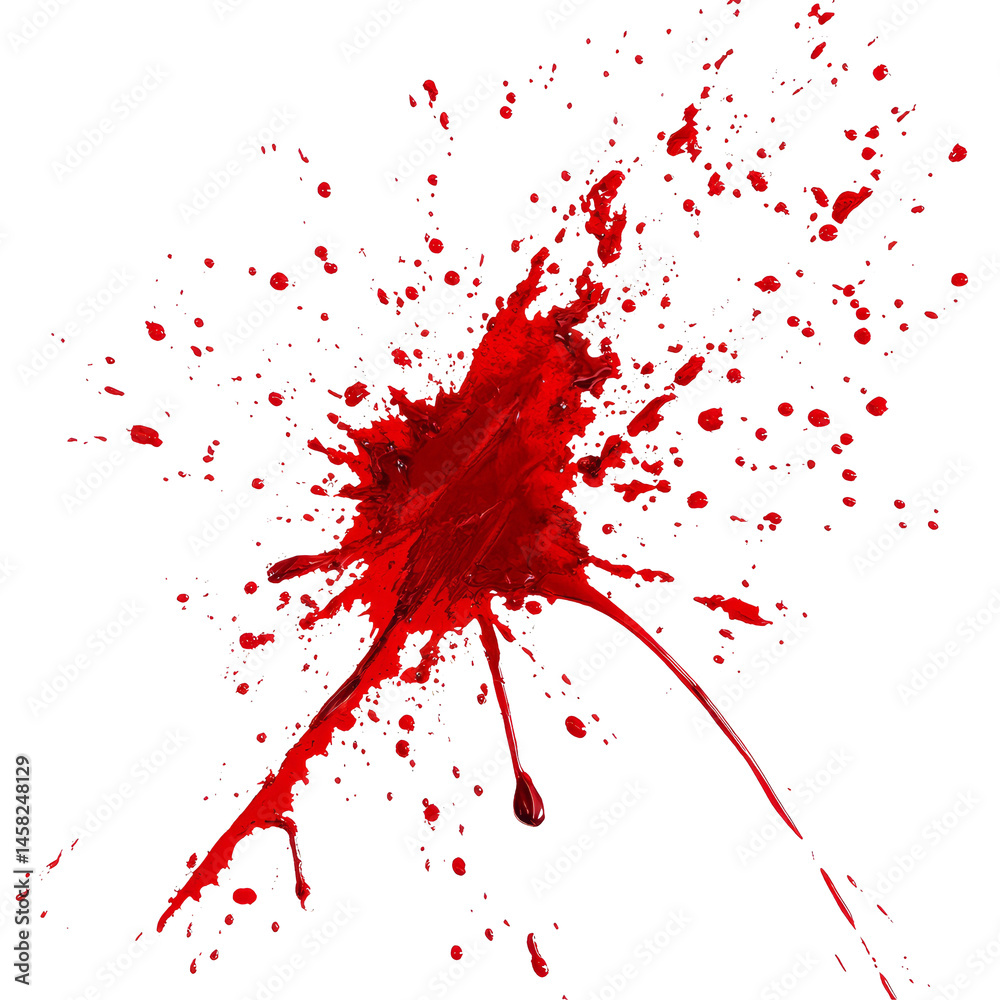Vivid blood splatter on a clean transparent background showcasing dramatic details and textures, Blood Splatter On transparent background