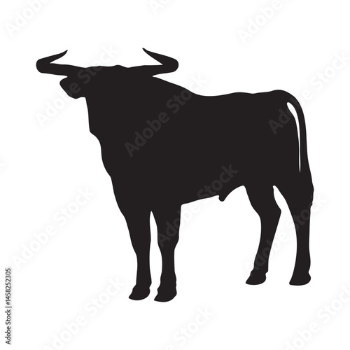 silhouette of a bull with big horns