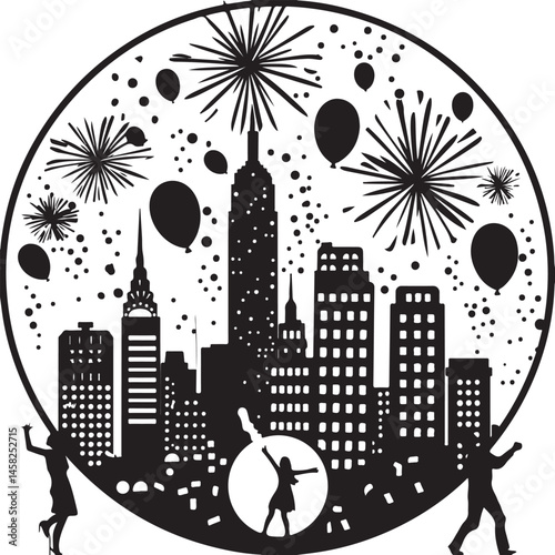 city in the night, city, night, skyline, building, illustration, vector, town, sky, fireworks, urban, cityscape, silhouette, moon, architecture, new, skyscraper, celebration, house, light, design, bui