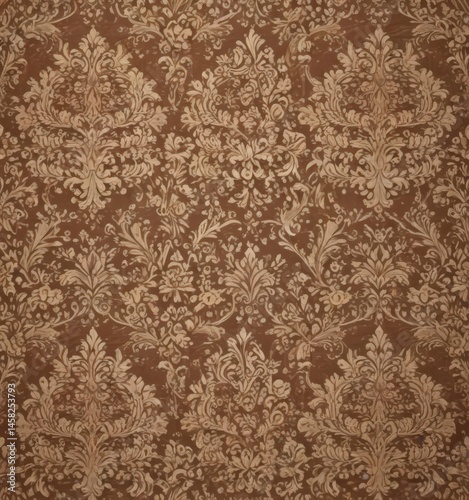 Brown beige damask wallpaper, ornate seamless pattern, graphics, repeating, brocade