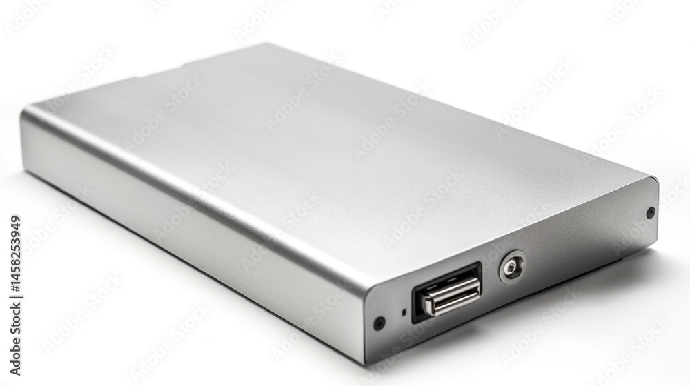 Silver metallic external hard drive Silver metallic external hard drive