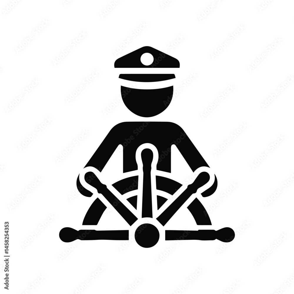 captain holds steering wheel icon