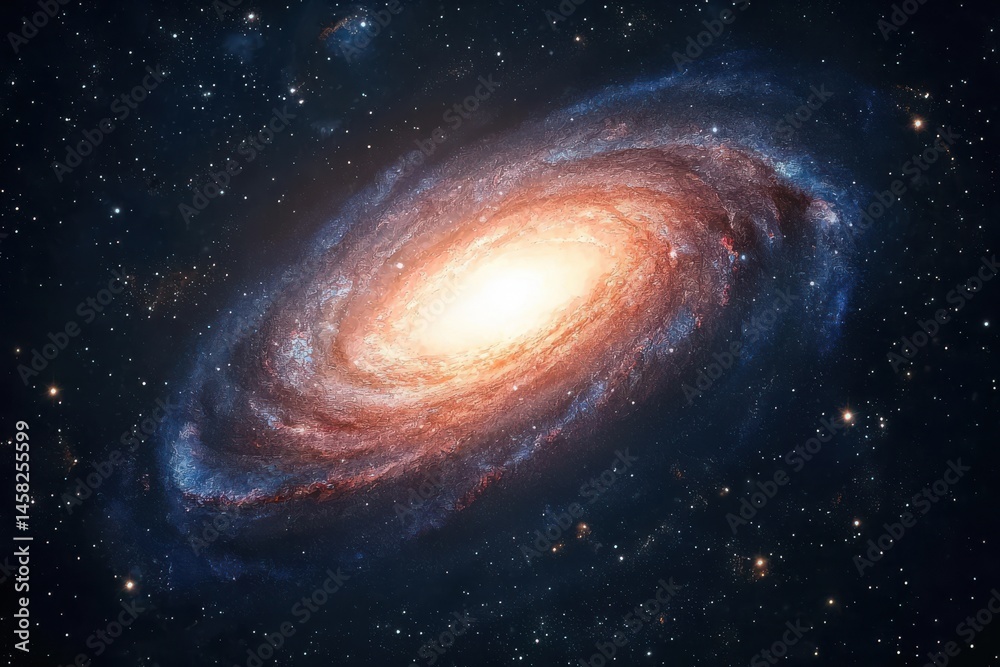 Fototapeta premium Stunning Spiral Galaxy with Bright Core and Starry Background