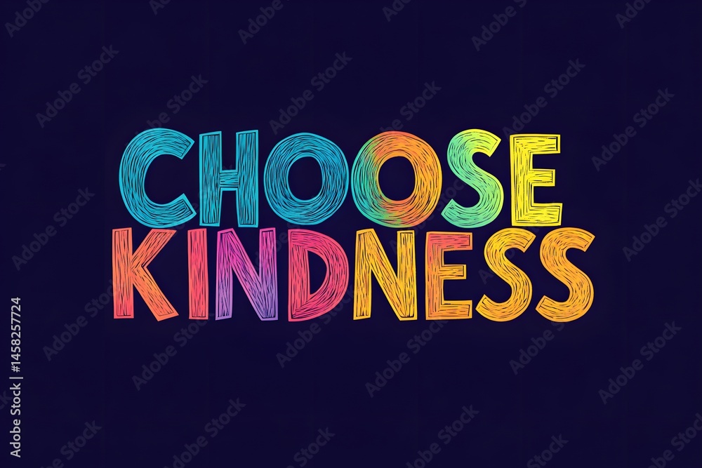 Obraz premium Colorful hand drawn choose kindness motivational quote against dark blue background