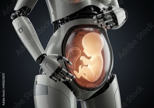 Robot with human fetus concept artificial intelligence and future technology